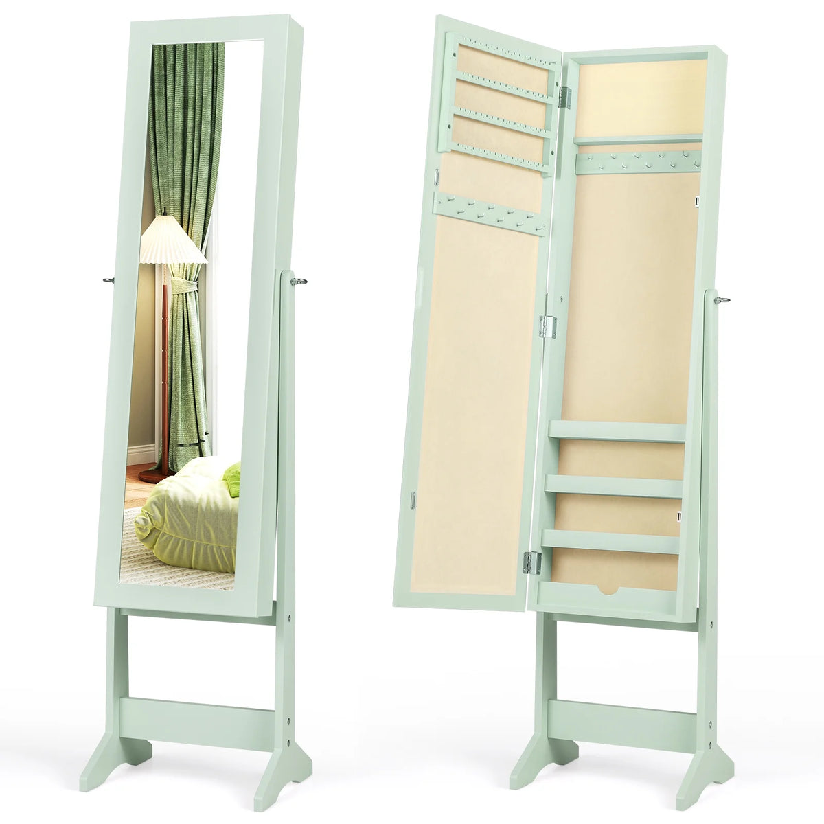 Costway Jewelry Mirrored Cabinet Armoire Organizer Storage Box w/ Stand Christmas Gift