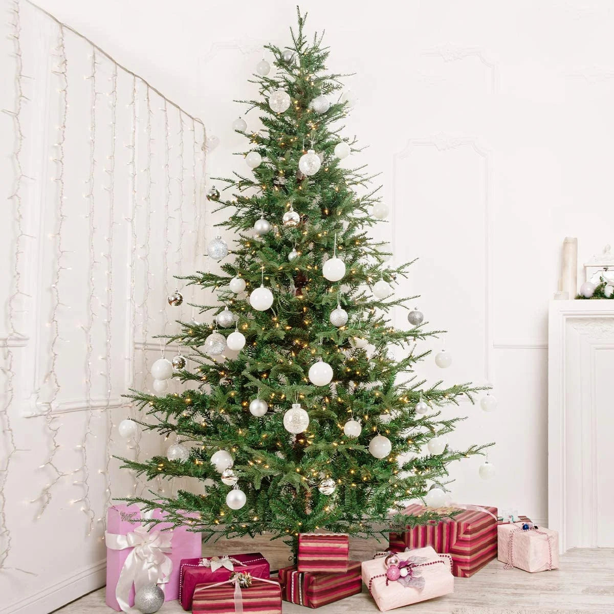 OasisCraft 6.5ft Pre-lit Snow Flocked Artificial Christmas Tree PVC Branches, 400 Clear Lights, Metal Stand | Realistic Full Shape for Home, Office, Holiday Decoration