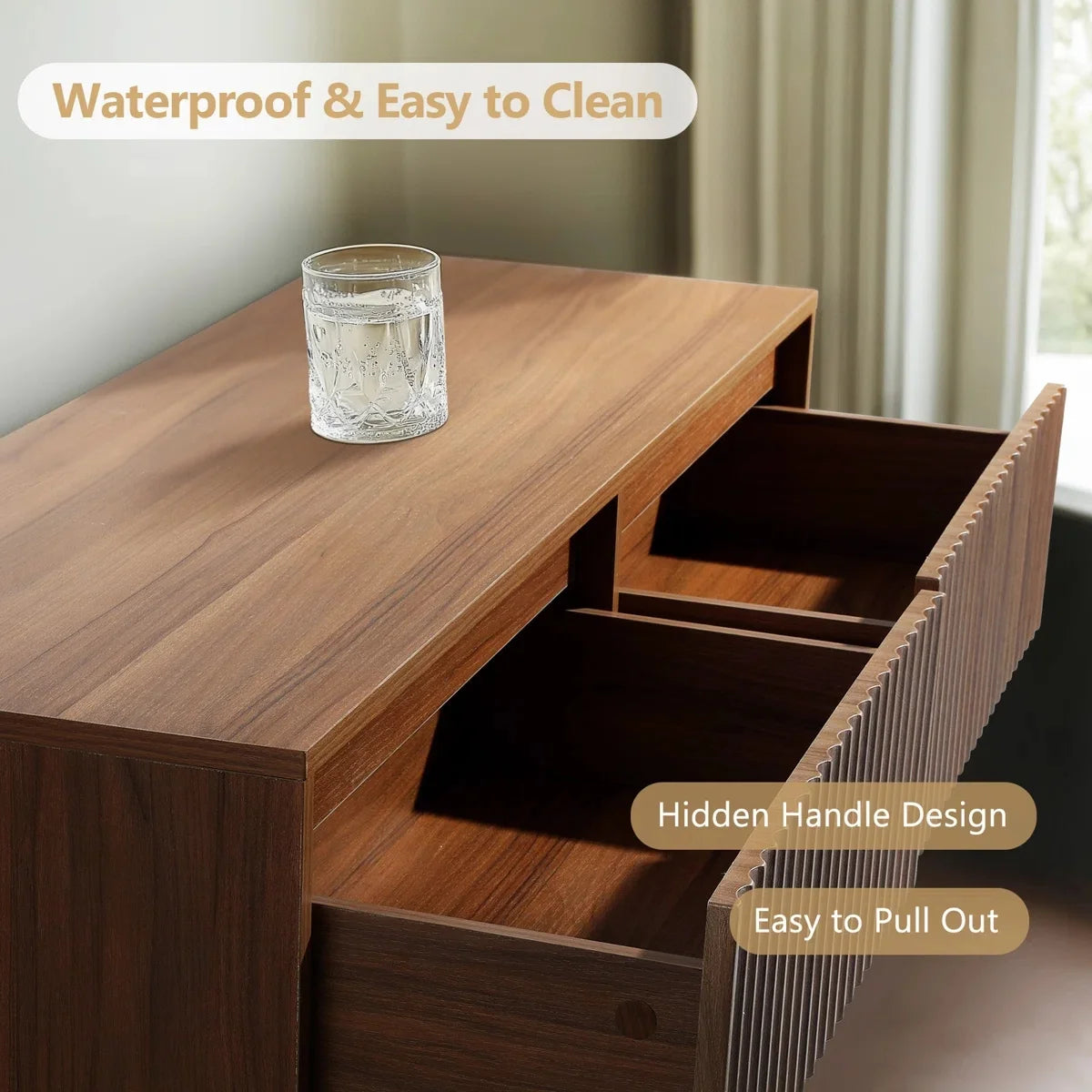 Wood Dresser, 6 Drawer Dresser for Bedroom, Modern Chest of Drawers with Deep Drawers Waterproof Living Room, Hallway, Entryway