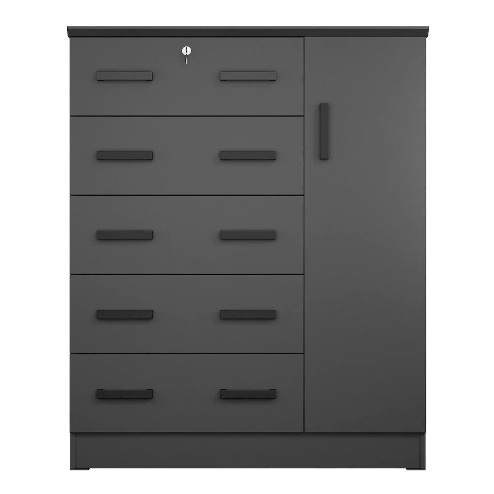 Better Home Products JCF Sofie 5 Drawer Wooden Tall Chest Wardrobe in Mahogany