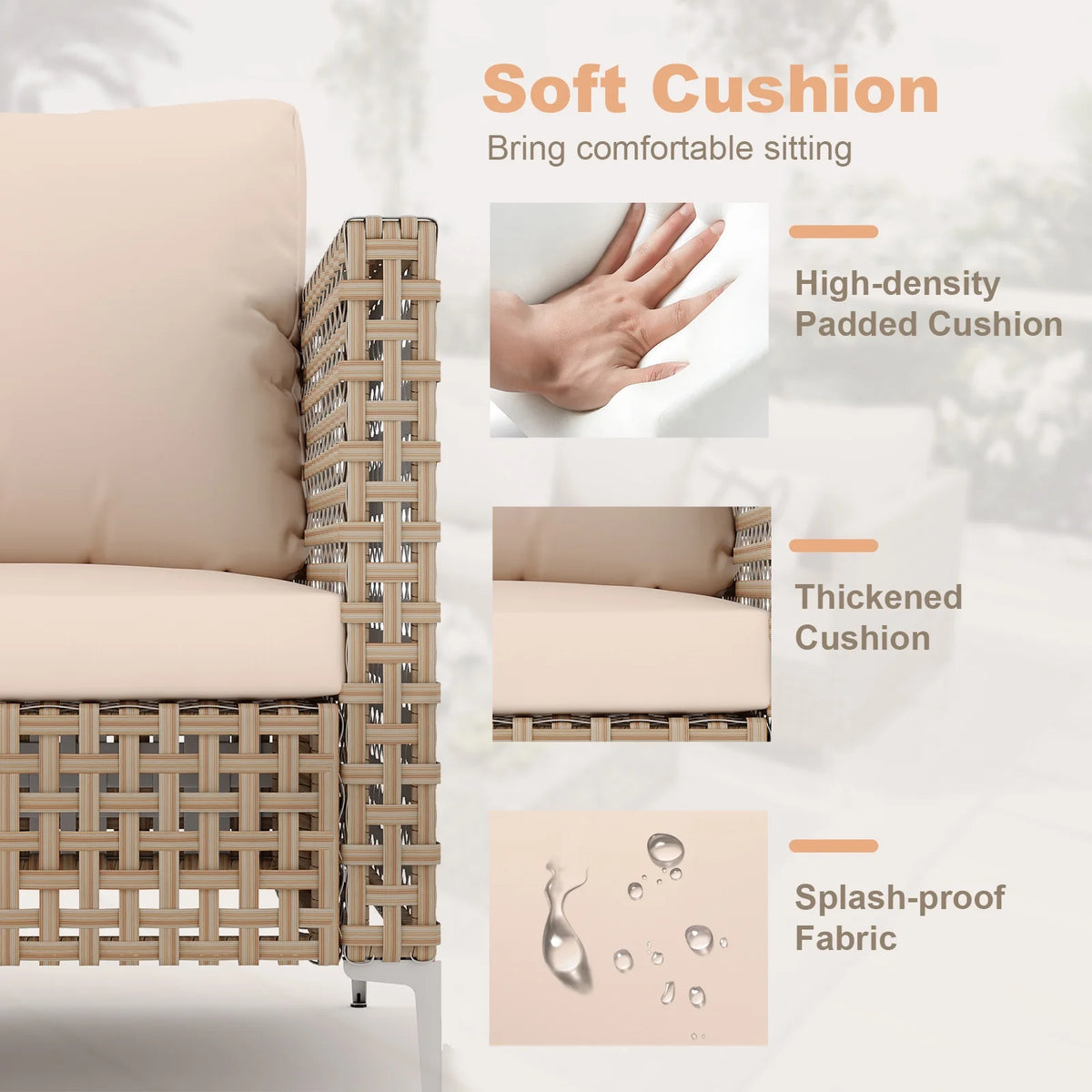 3 Piece Patio Furniture Set with Chaise Longue & Coffee Table, Outdoor Wicker Conversation Set for Patio, Porch, Backyard - All-Weather Yellow/Beige Cushions (Waterproof & Fade-Resistant)