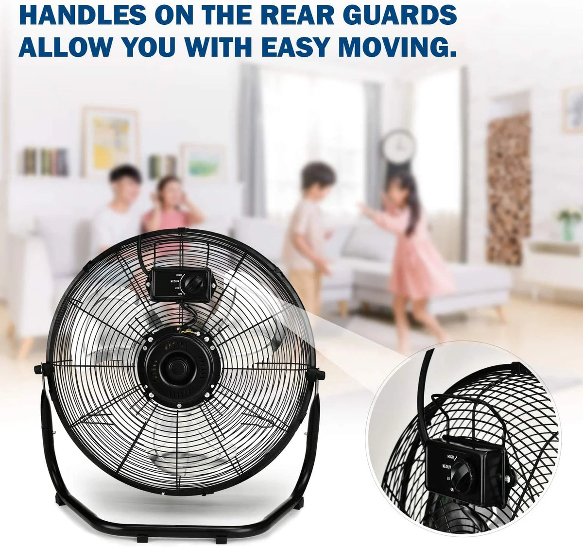 Simple Deluxe 18 inch 3-Speed High Velocity Heavy Duty Metal Industrial Floor Fans Quiet for Home Commercial, Black, 2 Pack