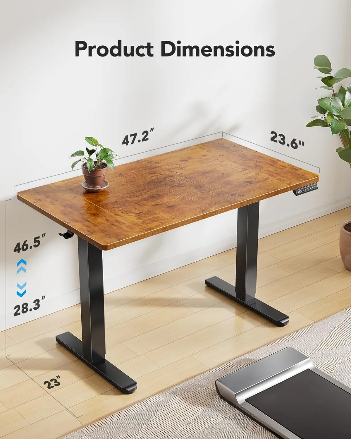 UANUO 48 x 24 inch Electric Standing Desk, Height Adjustable Table with Headphone Hooks & Cable Manager, Sit to Stand up Desk for Home Office, Vintage Brown