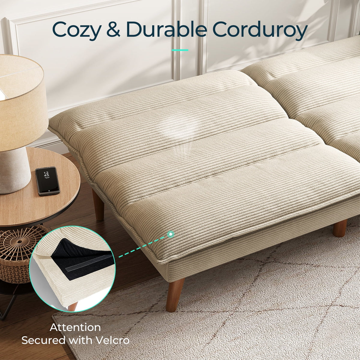 Linsy Home 71" W Corduroy Convertible Futon Sofa Bed, Army Green