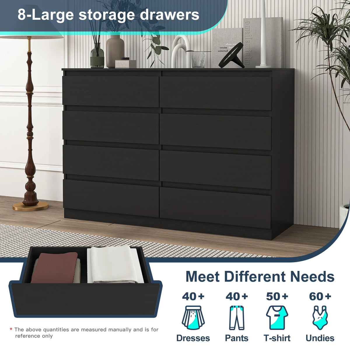 Resenkos Modern Mid Century 6 Drawer Wide Dressers Chests for Bedroom, Chest of Drawer Organizer Grey