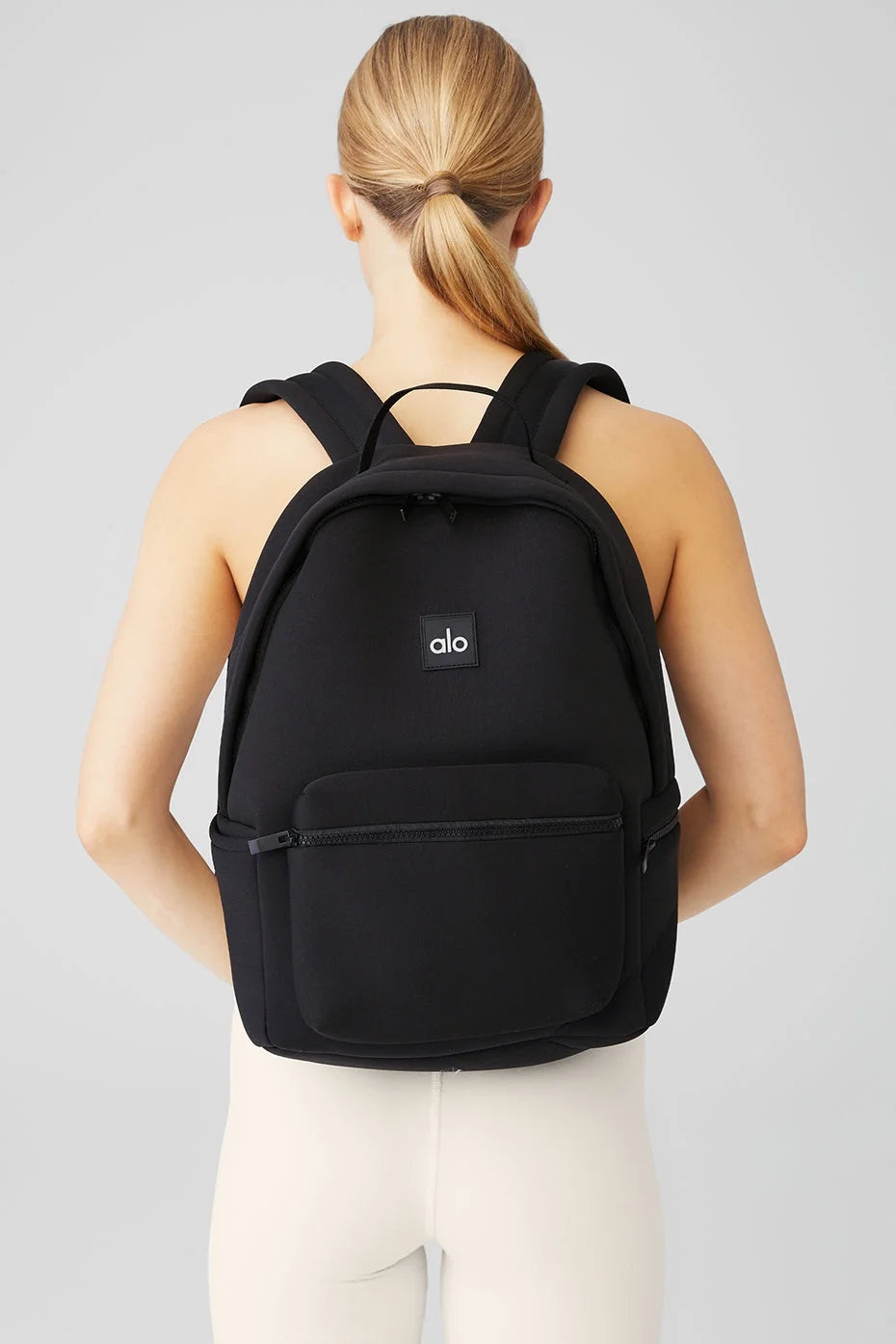 Alo Yoga Stow Backpack in Black Neoprene with Detachable Pouch, Laptop Sleeve - Water-Resistant Sport Gym Backpack for Adults