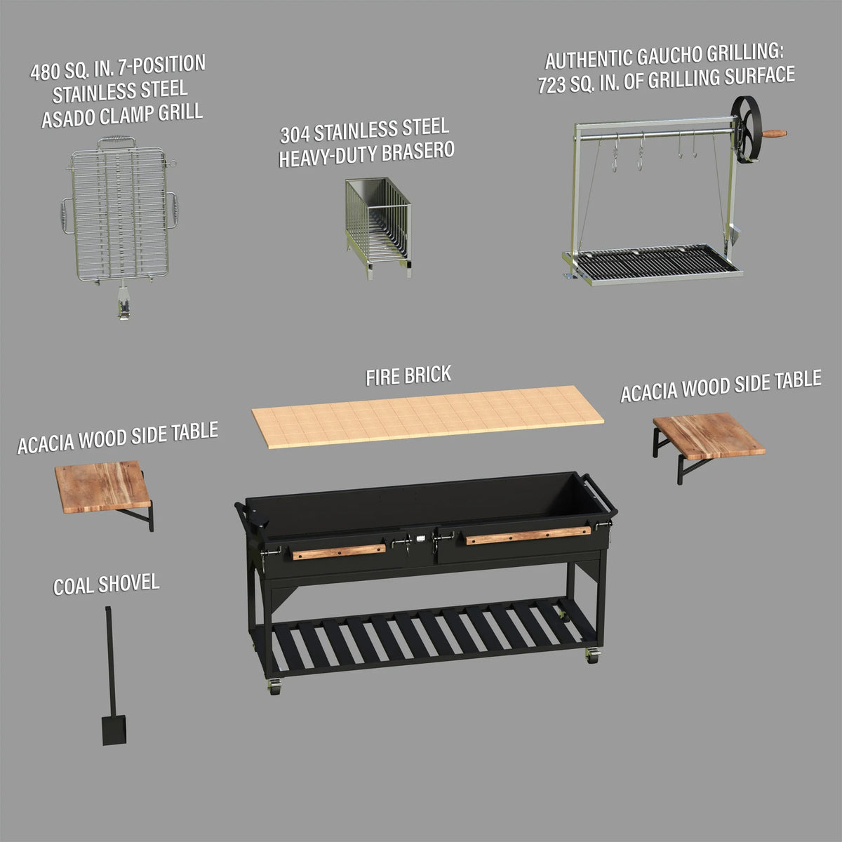 Backyard Discovery Argentine Santa Maria XL Wood Fire & Charcoal Steel Grill, Asado Clamp