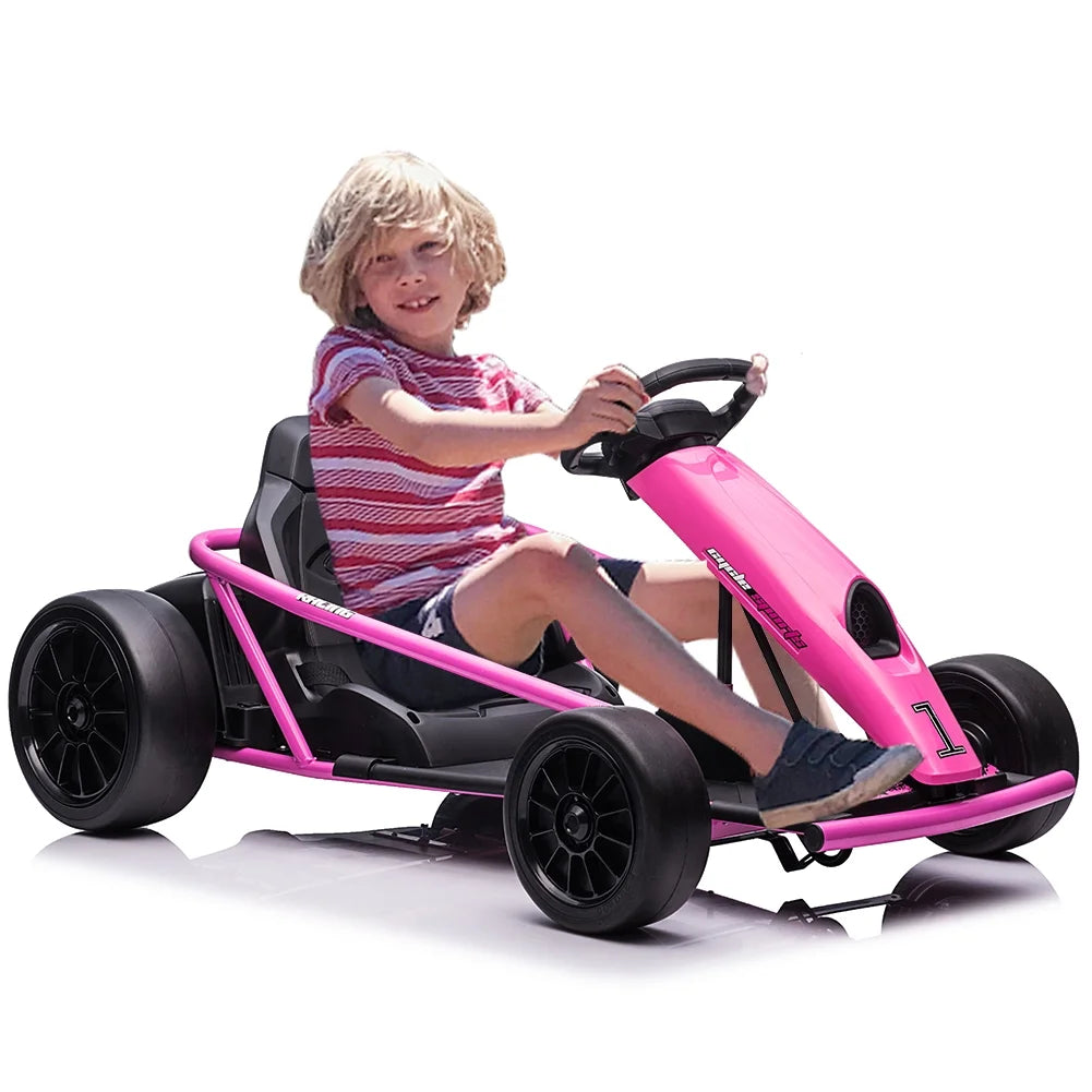 Simzone Go Kart for Kids 24V Battery 300WX2 Motors Pedal On Foot Go Cart 8MPH High Speed Drifting Car with Slow Start Function Music Elastic Durable Tires, Blue
