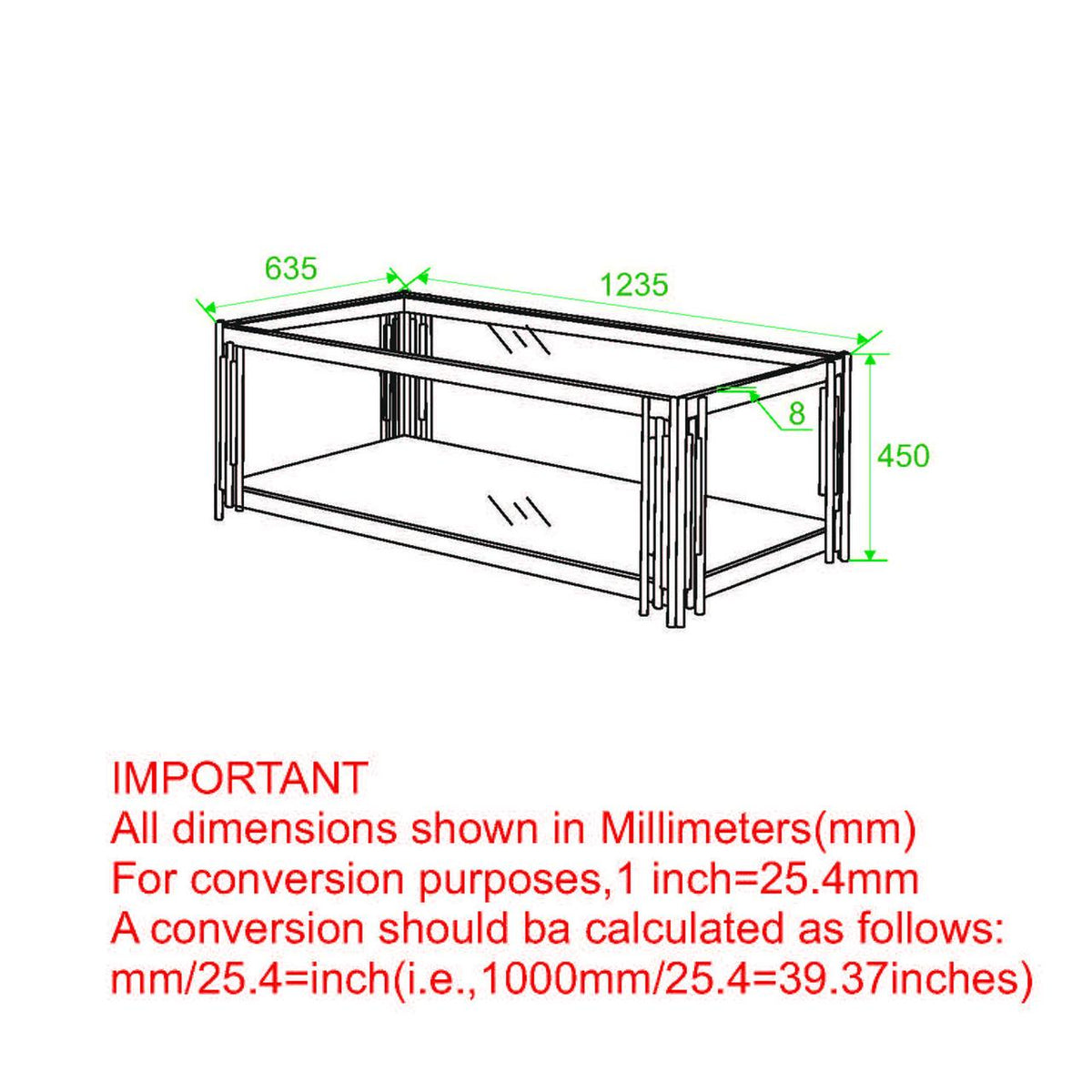 Estrel Glass Top Contemporary Metal Coffee Table with Lower Shelf in Gold