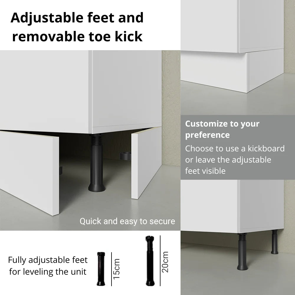 Madesa Hazel Kitchen Storage Buffet Base Cabinet with Adjustable Feet 47 Inch Engineered Wood Slab Doors Painted Finish Floor Mount Removable Plinth - White