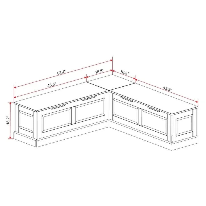 Linon Nook Bench Collection L-Shaped Wood Farmhouse Breakfast Bench with Hidden Storage, White