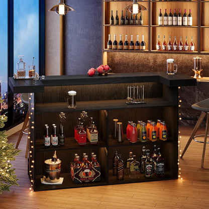 Tribesigns 4-Tier Bar Table, 70.9-Inch Large Home Bar Cabinet with Wine Glass Holder and Black Footrest, for Kitchen, Dining Room, Living Room, Pub, Rustic Brown