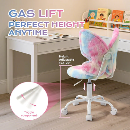 Adorable Butterfly Kids Desk Chair - Comfy Swivel Computer Chair for Girls Room, Fluffy Kids Office Chair for Reading & Vanity,Blue