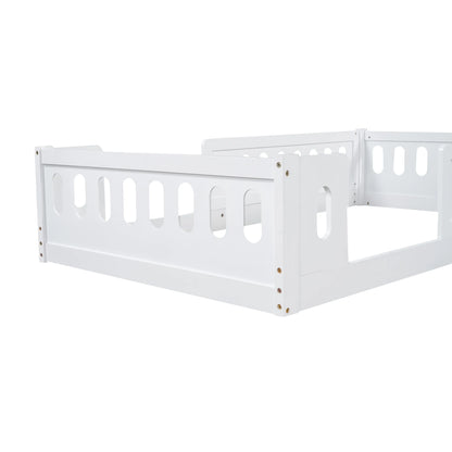 Euroco Wood Twin Size Platform Bed with Guardrail for Toddler and Kids