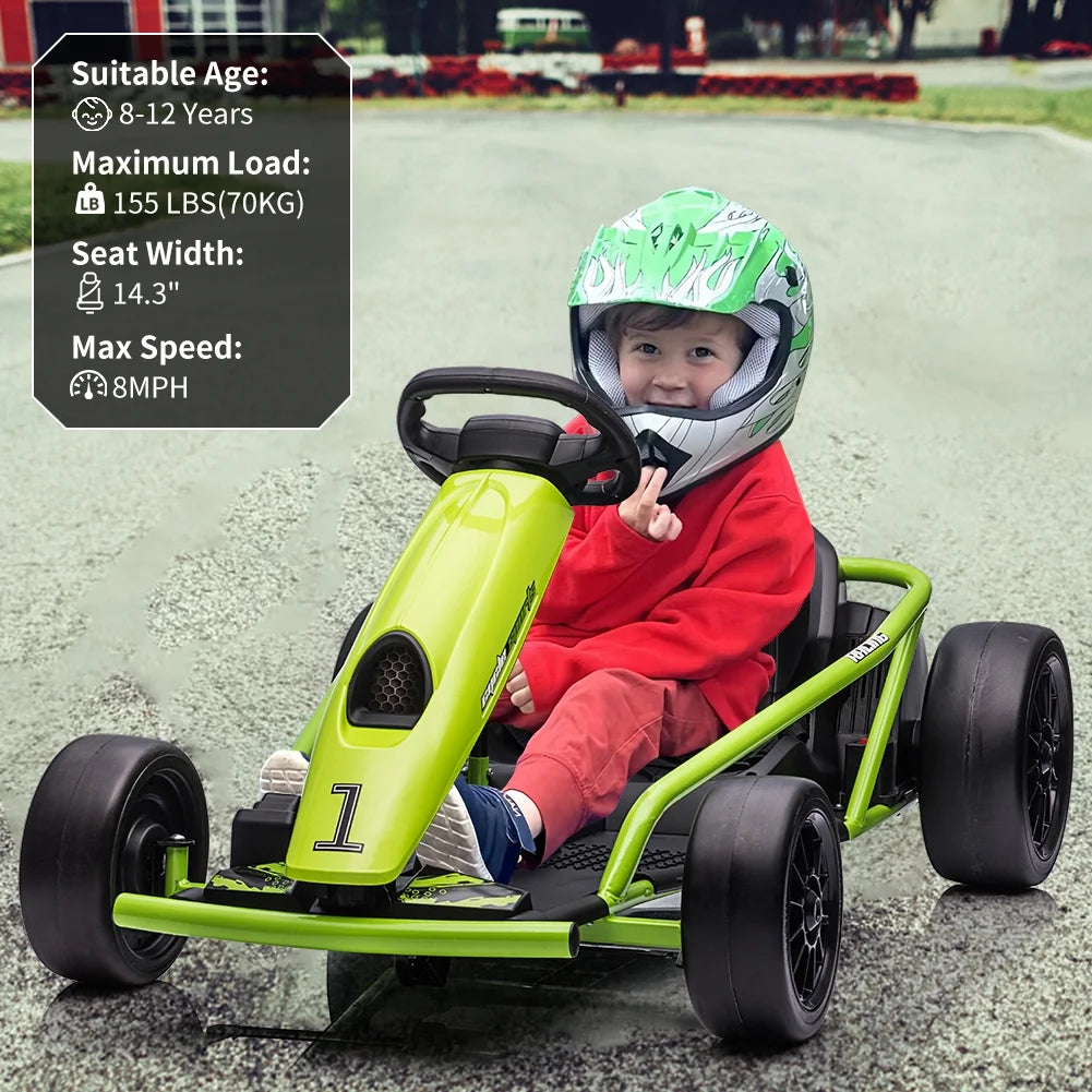 Kojooin Go Kart for Kids,24V Battery 300WX2 Motors Pedal On Foot Go Cart,8MPH High Speed Drifting Car with Slow Start Function,Rose red