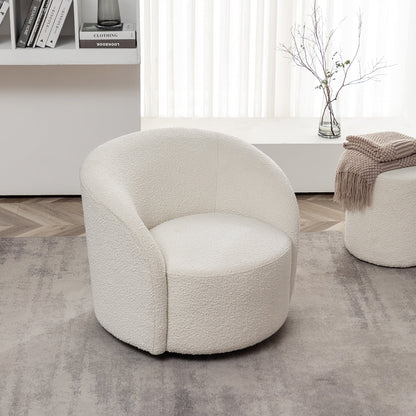 34" W Mid Century Modern Swivel Barrel Chair, Round Upholstered Boucle Swivel Accent Chairs, No Assembly Sofa Chair for Living Room Bedroom Reading Apartment Lounge Nursery(Cream)