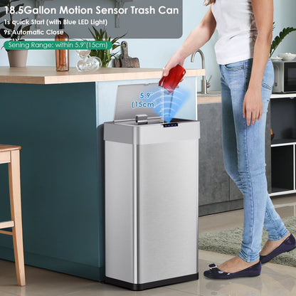 LAZY BUDDY 60 Liter / 16 Gallon Stainless Steel Motion Sensor Trash Can for Kitchen, Bathroom, Rectangular
