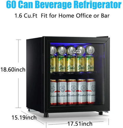 WANAI Compact Beverage Refrigerator, 100 Can Capacity, Glass Door, Black Stainless Steel