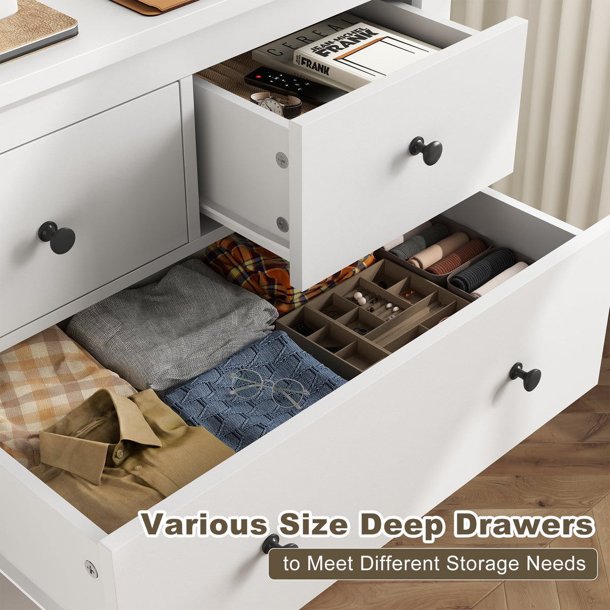 EnHomee White Dresser for Bedroom with 10 Drawers Modern Wood Dressers Chests of Drawers Wide Dresser for Adults