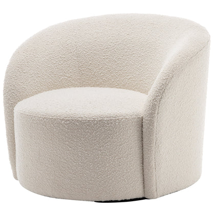 34" W Mid Century Modern Swivel Barrel Chair, Round Upholstered Boucle Swivel Accent Chairs, No Assembly Sofa Chair for Living Room Bedroom Reading Apartment Lounge Nursery(Cream)