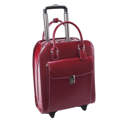15.6 in. Uptown Leather Vertical Wheeled Ladies Briefcase, Red - 13.5 x 6 x 16 in.