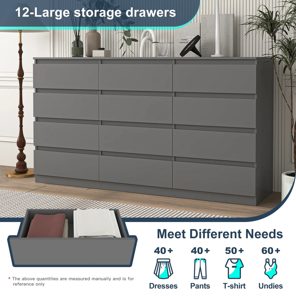 Kadyn Modern 6 Drawer Dresser Wood Cabinet,Dresser for Bedroom, Kitchen Storage Cabinet with Drawers, Chest of Drawers(Black)