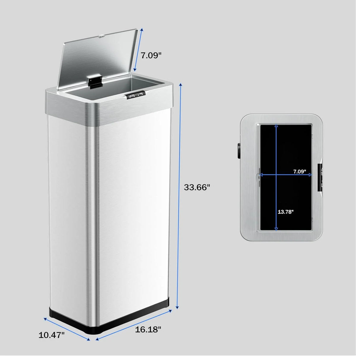 LAZY BUDDY 60 Liter / 16 Gallon Stainless Steel Motion Sensor Trash Can for Kitchen, Bathroom, Rectangular