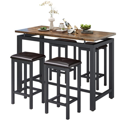 Counter Height Table Set of 5, Breakfast Bar Table and Stool Set, Minimalist Dining Table with Backless Stools, Wood Top Pub Table & Chair Set for Kitchen Apartment Bistro - Space Saving