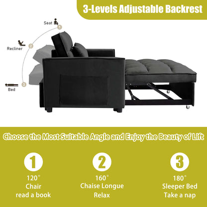 55 Inch Convertible Futon Sofa Bed,Modern Loveseat Sleeper Sofa Couch with Pull-Out Sofa Bed for Living Room,Small Space - Black