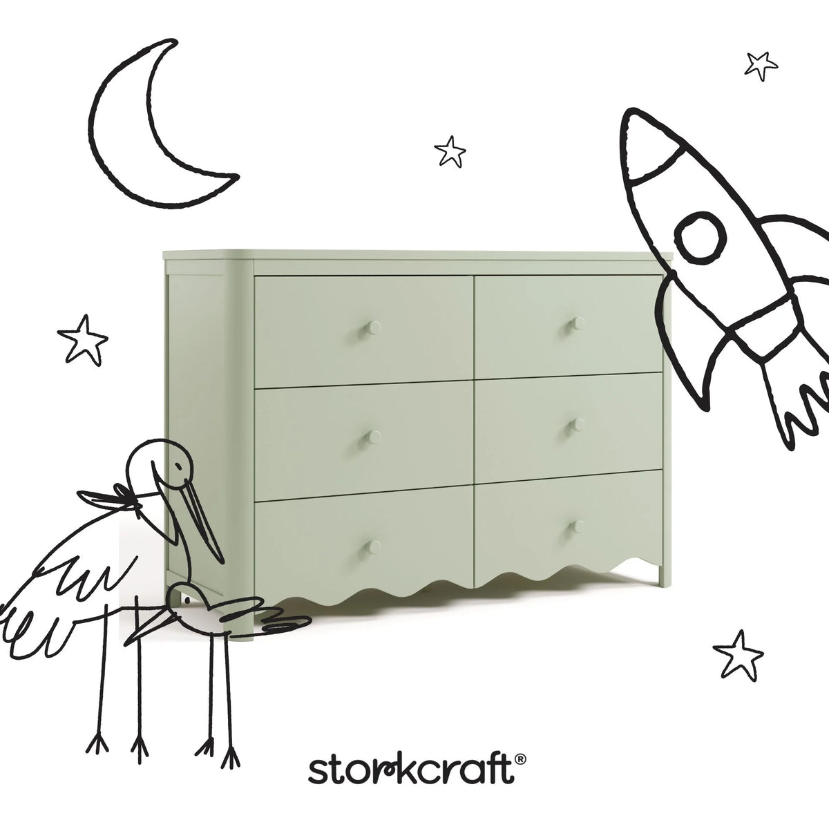 Storkcraft Casablanca 6 Drawer Nursery Dresser, Sage
