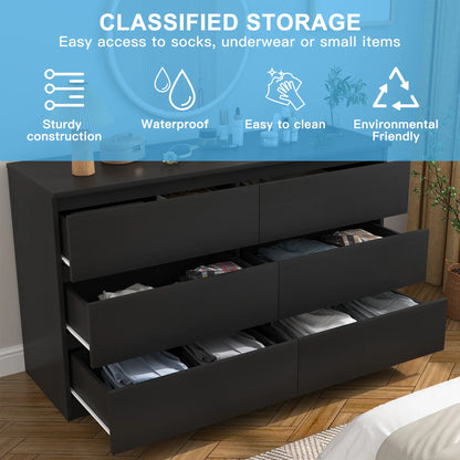 Resenkos Modern Mid Century 6 Drawer Wide Dressers Chests for Bedroom, Chest of Drawer Organizer Grey