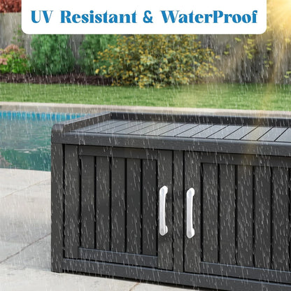 KAMABOKO Outdoor Shoe Storage Cabinet, Waterproof UV-Resistant Entryway Storage Bench Indoor Outdoor with 2 Barn Doors, Adjustable Shelves for Entryway, Bedroom, Hallway,Living Room(Black)