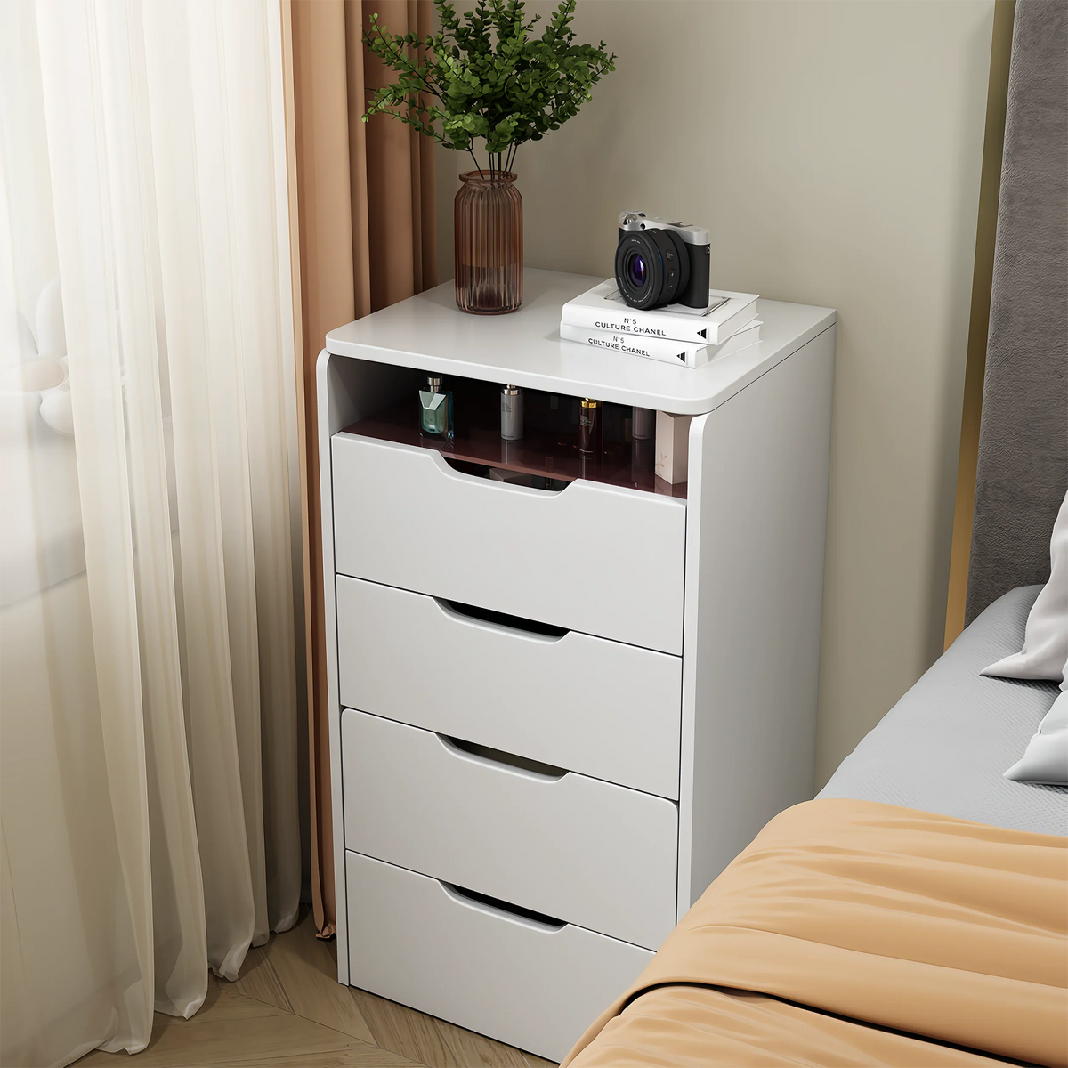 Miniyam Vanity Desk with Lighted Flip Mirror, Drawers & Stool, Makeup Table for Adults, Walnut