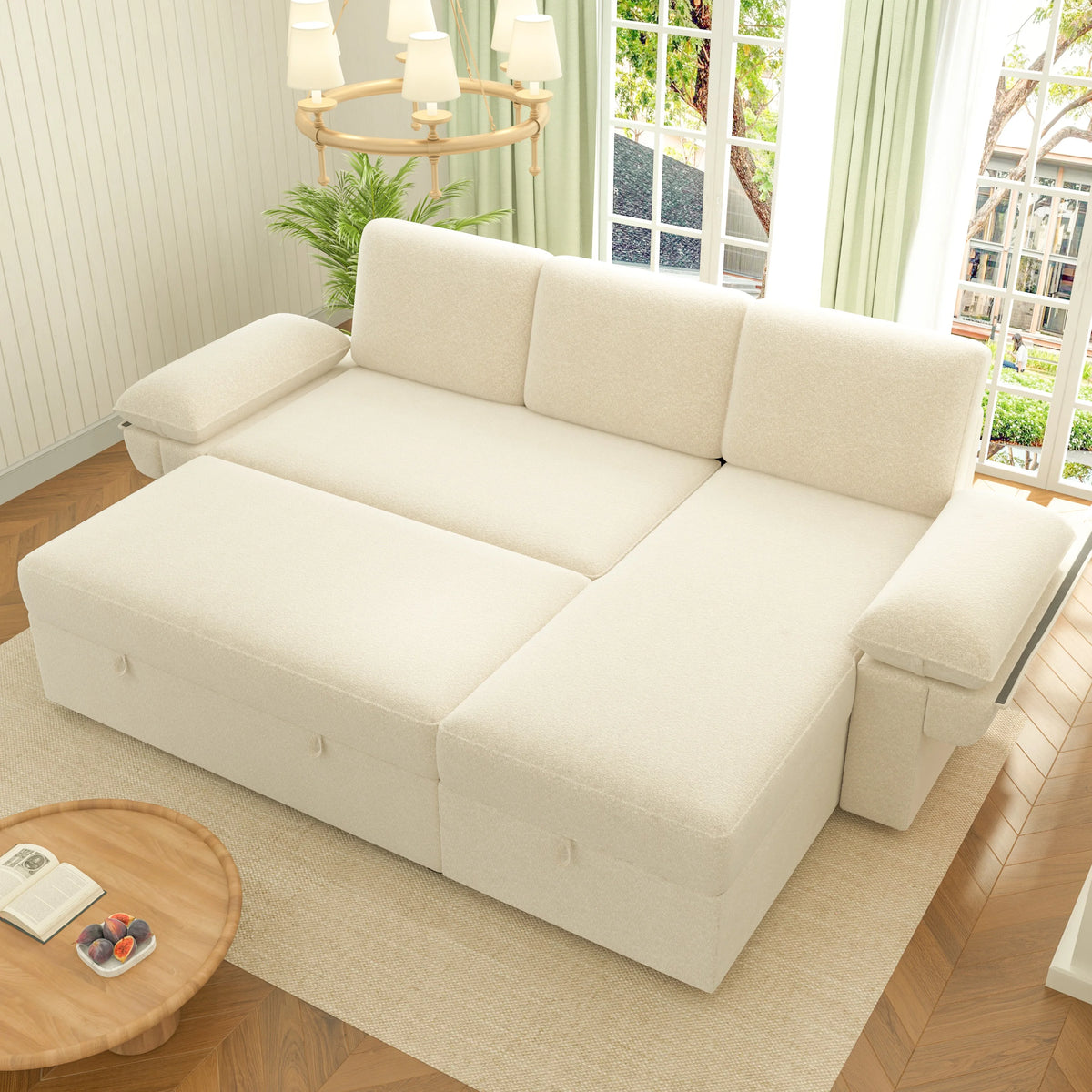VANACC Sofa Bed, Adult Sleeper Sofa with Storage Chaise, Pull Out Couch for Bed Room, Gray Chenille