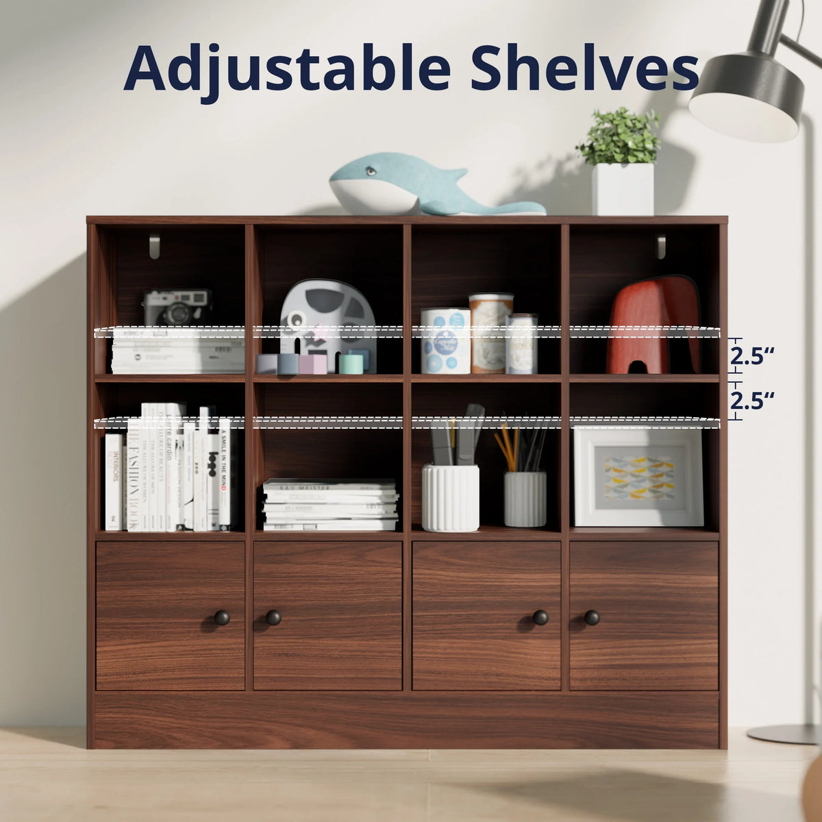 Cozy Castle 3-Tier Open Cube Bookcase with 12 Cubes and 4 Doors, Adjustable Shelves, White