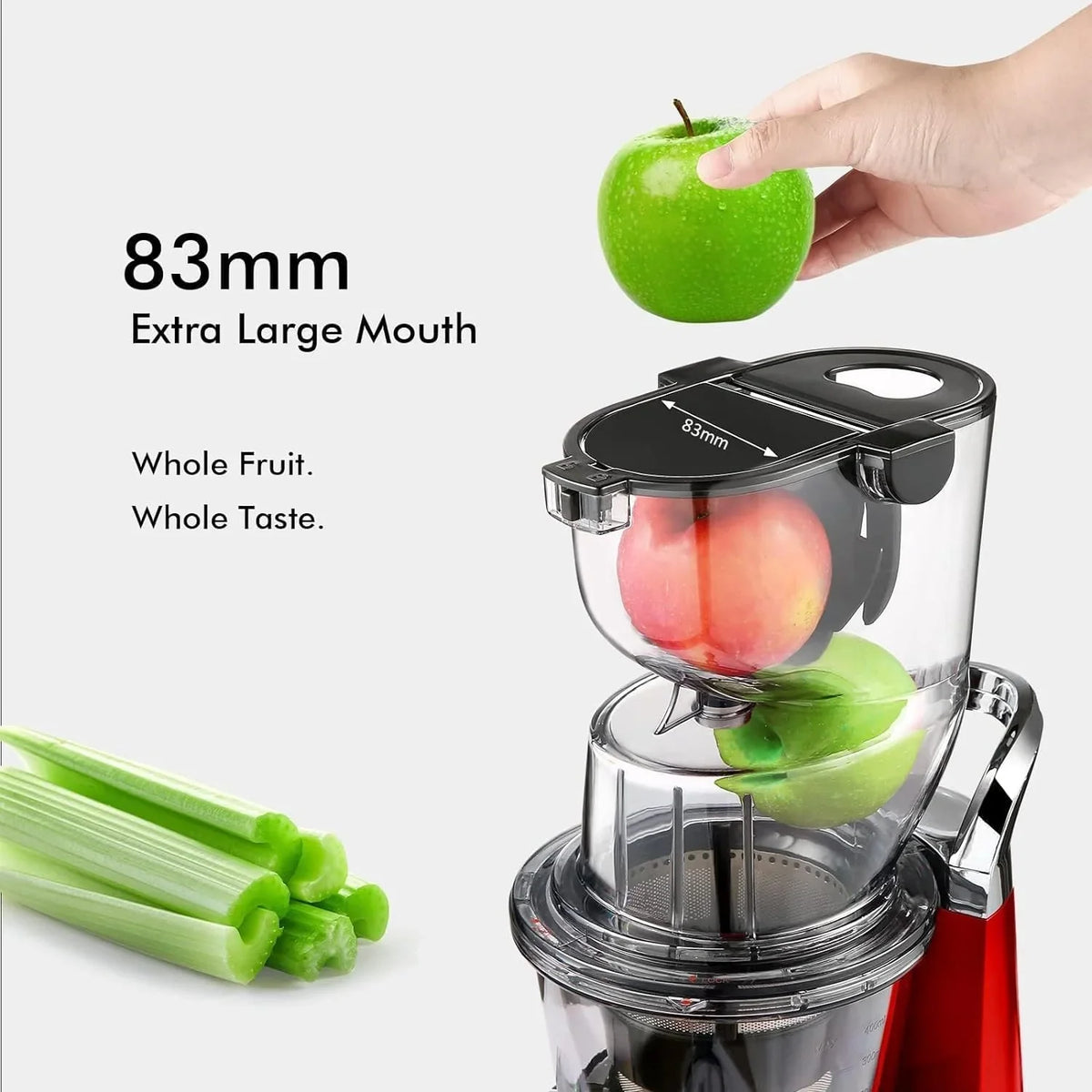 SIFENE 200W Cold Press Juicer Machine for Fruits and Vegetables, Masticating Juice Maker with 83mm Wide Chute, High Yield, Easy Clean, Gray