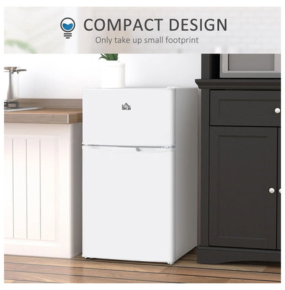 3.2 Cu.Ft Mini Fridge with Freezer - Double Door Refrigerator Adjustable Thermostat, Reversible Door - White - Dorm, Apartment, Bedroom