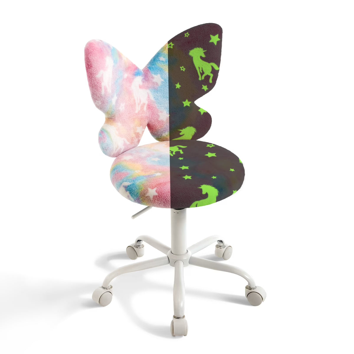 Adorable Butterfly Kids Desk Chair - Comfy Swivel Computer Chair for Girls Room, Fluffy Kids Office Chair for Reading & Vanity,Blue
