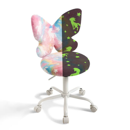 Adorable Butterfly Kids Desk Chair - Comfy Swivel Computer Chair for Girls Room, Fluffy Kids Office Chair for Reading & Vanity,Blue