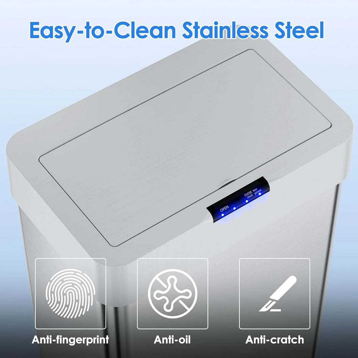 LAZY BUDDY 60 Liter / 16 Gallon Stainless Steel Motion Sensor Trash Can for Kitchen, Bathroom, Rectangular