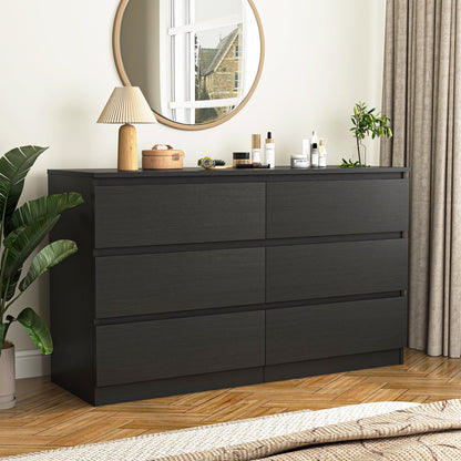 Resenkos Modern Mid Century 6 Drawer Wide Dressers Chests for Bedroom, Chest of Drawer Organizer Grey