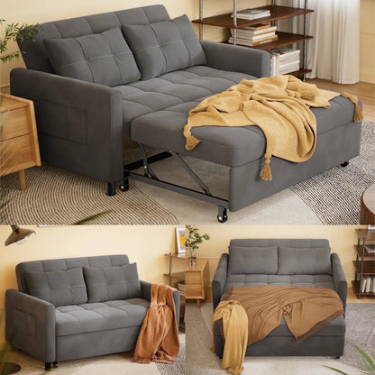 Sofa Bed, Lofka 3-in-1 Convertible Sleeper Sofa with Storage, Adjustable Backrest & Pull Out Function - Sleeper Chair for Small Space, Apartment, Dark Grey
