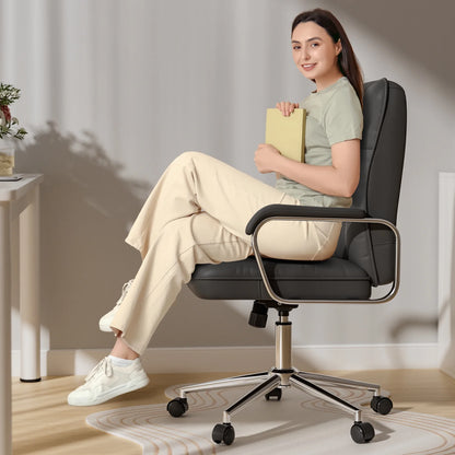 Solfway White Office Chair, Swivel Leather Computer Desk Chair with Wheels and Padded Arms, Executive Office Chair for Adults