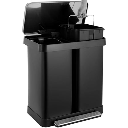Arlopu 16 Gallon / 60L Dual Trash Can, Stainless Steel Kitchen Garbage Can with Soft-Close Lid, Home Office Classified Recycle Bin