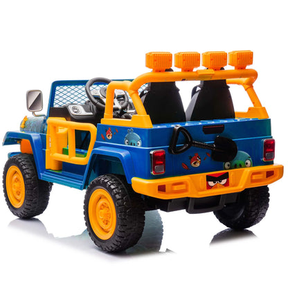 Joyracer 24 Volt Ride on Toys for Big Kids, Licensed Angry Birds Ride on Truck with Remote, 2 Seater 4WD Electric Ride ons with Shovel, Bluetooth, Lights, Power Car Wheels for 3-8, 130lbs, Green