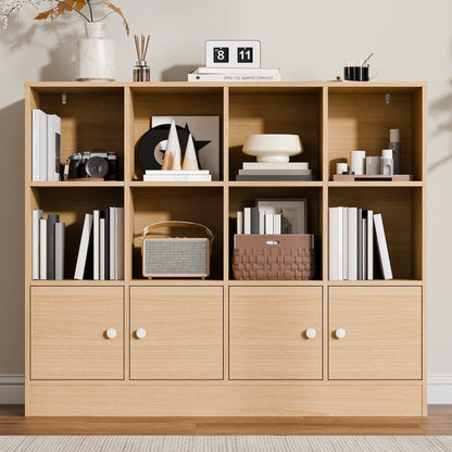 Cozy Castle 3-Tier Open Cube Bookcase with 12 Cubes and 4 Doors, Adjustable Shelves, White