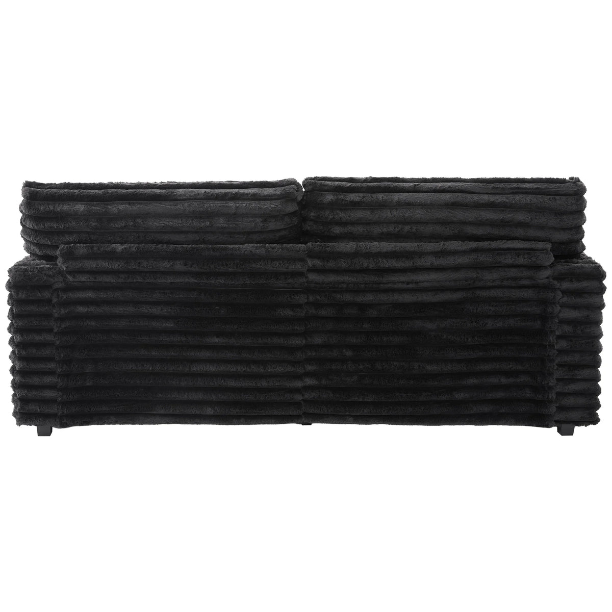 Oversized Double Chaise Lounge, Faux Fur Upholstered Deep Seat Sofa with 2 Pillows, 2 Cupholders, and Dual USB Ports