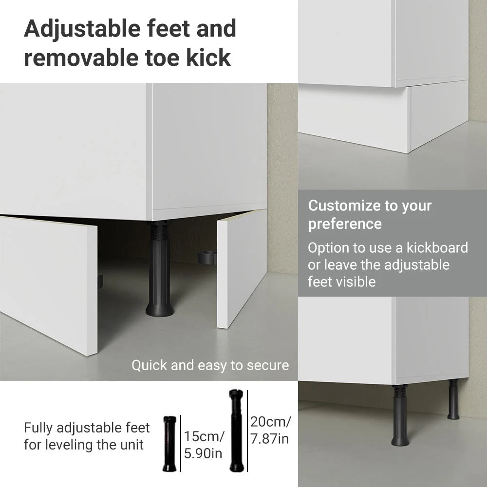 Madesa Hazel Kitchen Storage Base Cabinet with 3 Drawers 23 Inch Wide Engineered Wood Painted Finish Floor Mount Removable Plinth - White