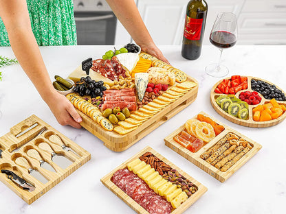 Zulay Kitchen Bamboo Cheese Board Set Extra Thick Charcuterie Board 15 Piece - Deluxe Set