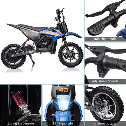 COZONY 36V Kids Electric Dirt Bike,15.5MPH Kids Electric Motorcycle W/ 350W Brushless Motor��LED lights, Air-Filled Tires, Leather Seat,Disc Brake,Max Load 175 Lbs,for Kids Ages 14+ Teenagers, Black
